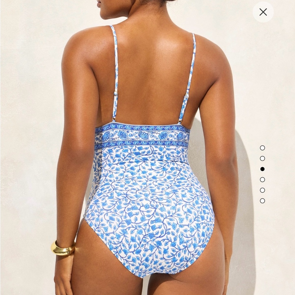 J. Crew Blue and White One Piece Swimsuit with Geometric Floral Design - Picture 2 of 5